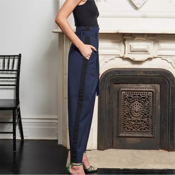 La Ligne Pants - La Ligne‎ Cocktail Wool Blend Navy/Black Stripe Pant Size 2 Women